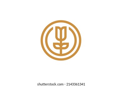 Logotipo de la planta y la hoja de monolina