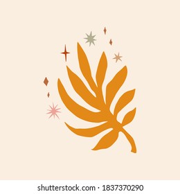 Plant leaf, orange flat figure on background. Minimal boho simple print design. Vector 