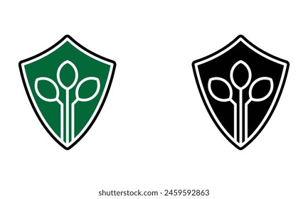 Plant leaf with shield, illustration of natural protection icon vector