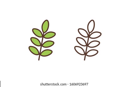 Plant leafage linear vector icon. Tree branches, twigs with leaves outline illustration. Botanical logotype design element. Herb, frondage, nature protection symbol on white background.