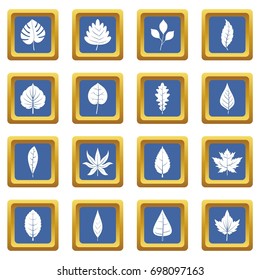 Plant leafs icons set in blue color isolated vector illustration for web and any design