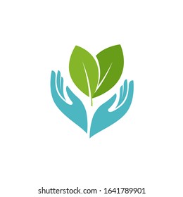 Plant or leaves in hands symbol. Health, agriculture, farm logo or icon vector