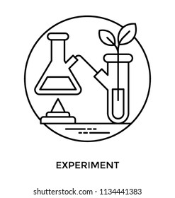 Plant leaves inside lab apparatus with sample tube, plant research icon vector 