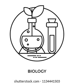 Plant leaves inside lab apparatus with sample tube, plant research icon vector 