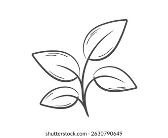 Plant with leaves line illustration. Nature, gardening and planting design element. Isolated vector image