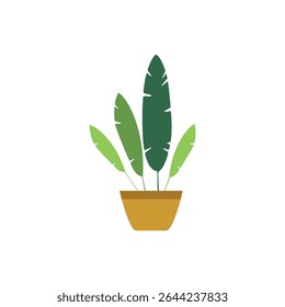 Plant with leaves in a pot in a flat style. Gardening concept. Vector illustration