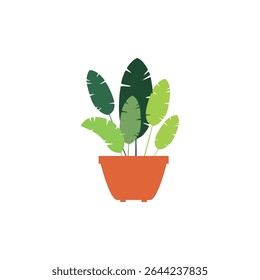 Planta com folhas em um pote em um estilo plano. Conceito de jardinagem. Ilustração vetorial