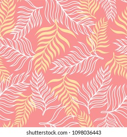 Plant leaves print pattern/ stylish trendy background/ pink yellow white tropical pattern
