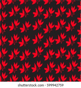 Plant with leaves seamless pattern. Freehand drawing vector  design. Black and red  seamless pattern.
