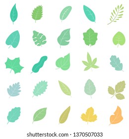 Plant leaves set. Tree leaves of various colors, green and yellow. Different seasons of the year: spring, summer and autumn. isolated vector illustration