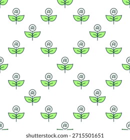 Planta con hojas de Vector Inteligencia artificial Concepto de Tecnología de color sin patrón en estilo de línea delgada