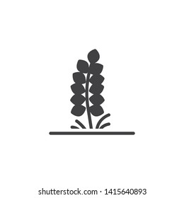 Plant with leaves vector icon. Grain spike filled flat sign for mobile concept and web design. Spikelet glyph icon. Symbol, logo illustration. Vector graphics