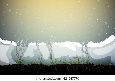 plant life under the snow, grass and small trees under the snow in winter, Plant in hoarfrost  grow in soil in winter time, macro vector
