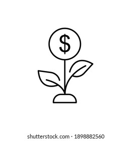 Plant Line Icon With Money. Economic Growth, Flowers, Financial Growth Icons. Internet Concept Symbol For Website Button Or Mobile App. Simple Design Editable. Design Template Vector