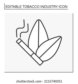  Plant Line Icon. Tobacco Leaves. Homemade Cigarette From Dried Tobacco Leaves. Tobacco Production. Tobacco Industry Concept. Isolated Vector Illustration. Editable Stroke