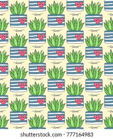 Plant little colorful succulent seamless vector pattern