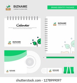 Plant Logo, Calendar Template, CD Cover, Diary and USB Brand Stationary Package Design Vector Template