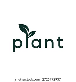 plant logo design, typography text plant graphic logo icon, leaves green symbol icon concept