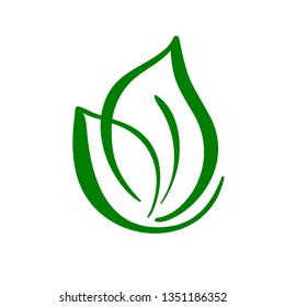 Plant logo of green leaf of tea. Ecology nature element vector icon. Eco vegan bio calligraphy hand drawn illustration