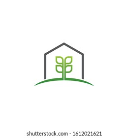plant logo with home element template
