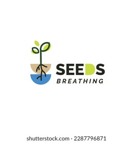 plant logo vector icon illustration with soil and growing
