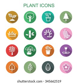 plant long shadow icons, flat vector symbols