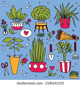 Plant lover doodle vector illustration garden set