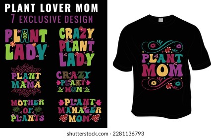 Plant mama bundle(7 designs), Retro, Groovy Mama plant lover T-shirt Design. ready to print for apparel, poster, and illustration. Modern, simple, lettering t-shirt vector
