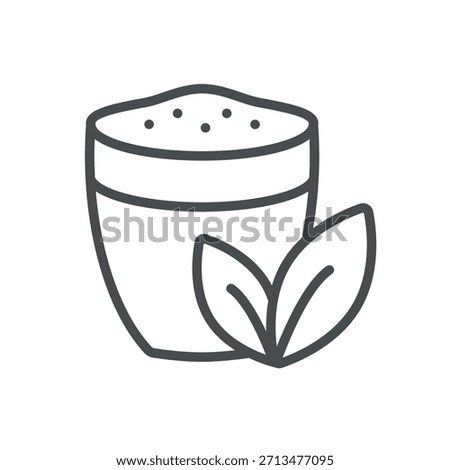Plant Milk Matcha Icon. Thin Line Illustration of a Cup of Matcha Latte with Plant Leaves, Symbolizing Dairy Free Matcha Beverage, Green Tea Latte and Vegan Wellness Drink. Isolated Outline Vector Sig