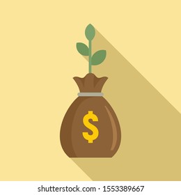 Plant money bag icon. Flat illustration of plant money bag vector icon for web design