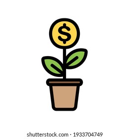 Plant money icon vector illustration in filled line style about marketing and growth for any projects, use for website mobile app presentation