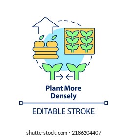 Plant more densely concept icon. Amount of plants. Increasing farming productivity abstract idea thin line illustration. Isolated outline drawing. Editable stroke. Arial, Myriad Pro-Bold fonts used