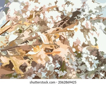 Plant motif in pastel tones for backgrounds and textures. Grungy fallen leaves, swollen grass, interwoven twigs - an autumn motif for textiles and print, cards, wallpaper, cover, fabric products, etc.