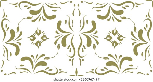 Plant motif pattern on white background, faded green floral seamless pattern, flat pattern