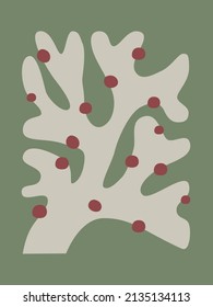 Plant motif in a primitive style on a green background, simple perfection of forms