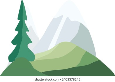 Plant and mountains background isolated vector flat illustration