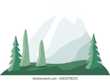 Ilustración plana vectorial aislada de fondo vegetal y montañosa