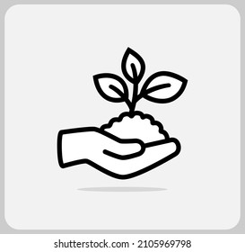 Plant moved with hand. plant a new tree in vector icon isolated on a white background