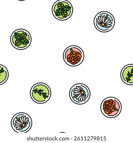 plant natural cosmetic green vector seamless pattern thin line illustration
