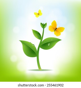 Plant With Nature Background With Gradient Mesh, Vector Illustration
