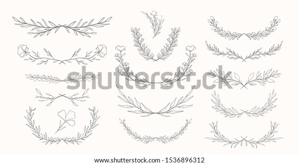 Plant
nature dividers hand drawn set. Collection botanical
element.Elegante vintage style.Vector
illustration.