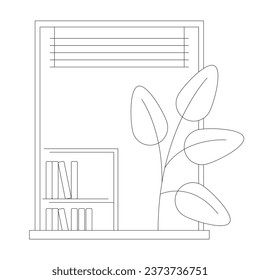 Plant near open window bw concept vector spot illustration. French balcony architecture 2D cartoon flat line monochromatic object for web UI design. Editable isolated outline hero image