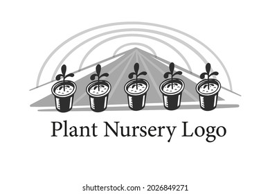 Plant Nursery With Seedlings, Company Emblem Or Logo. Vector Illustration.