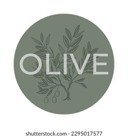 Plant olive branches isolated on white background sticker, leaves, olives, vector hand drawn illustration. Italian cuisine. Olive plant	
