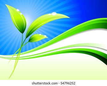 Plant on Abstract Wave Background Original Illustration