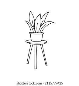 Plant on the chair doodle illustration. Hand drawn illustration of home plant on chair