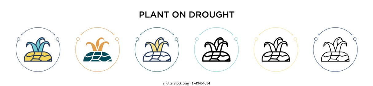Plant on drought icon in filled, thin line, outline and stroke style. Vector illustration of two colored and black plant on drought vector icons designs can be used for mobile, ui, web