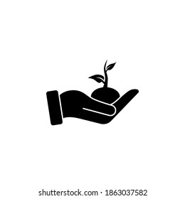 Plant on hand icon symbol vector on white background.