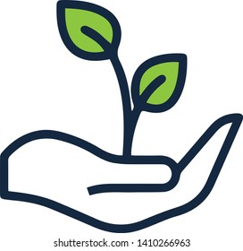 Plant on hand icon in trendy flat style isolated on white background
