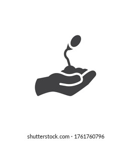 Plant on hand vector icon. filled flat sign for mobile concept and web design. Hand with sprout glyph icon. Ecology symbol, logo illustration. Vector graphics